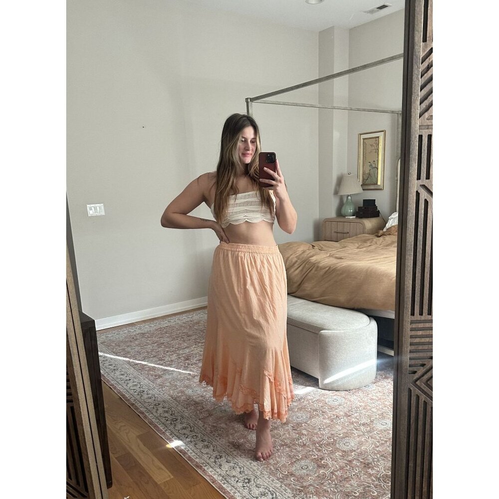 Denim 24/7 Light Pink Lace Detail Midi/Maxi Skirt Size 18W